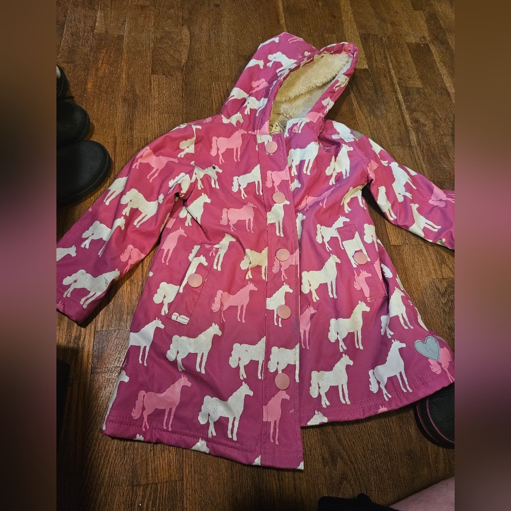 Hatley Pink Horse Patterned Hooded Raincoat